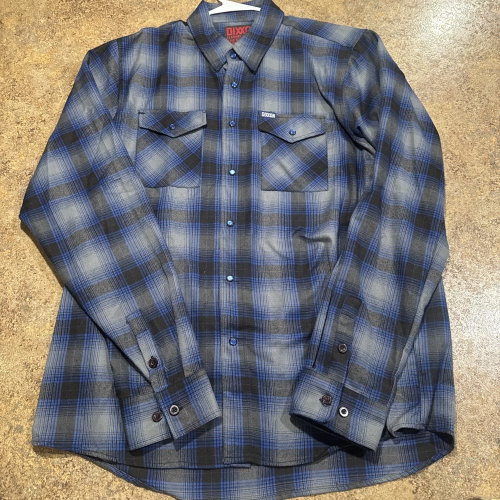 Dixxon Flannel Co The Starboard Long Sleeve XLT Plaid Blue Pearl Snap